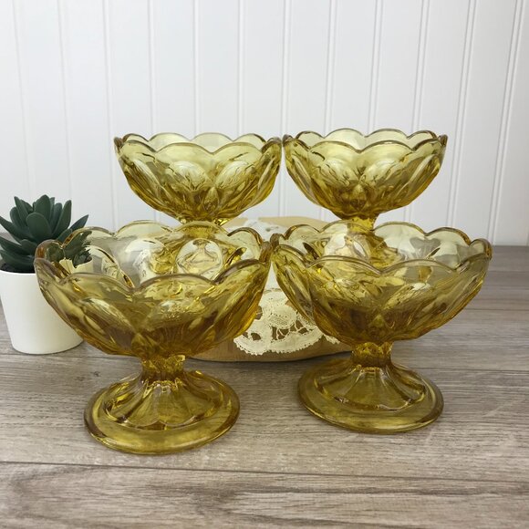Vintage Amber Glass Footed Sherbet Bowls by Anchor Hocking, Fairfield Pattern - Picture 1 of 10